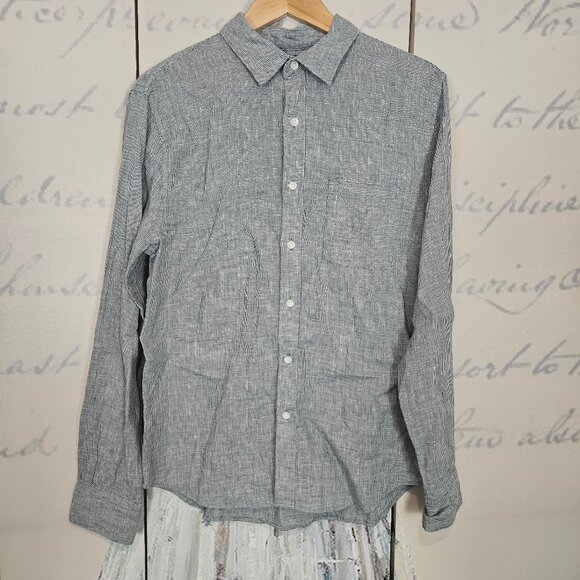 Vince Other - Vince Button Down Shirt Medium Houndstooth 100% Linen Long Sleeve Classic Fit